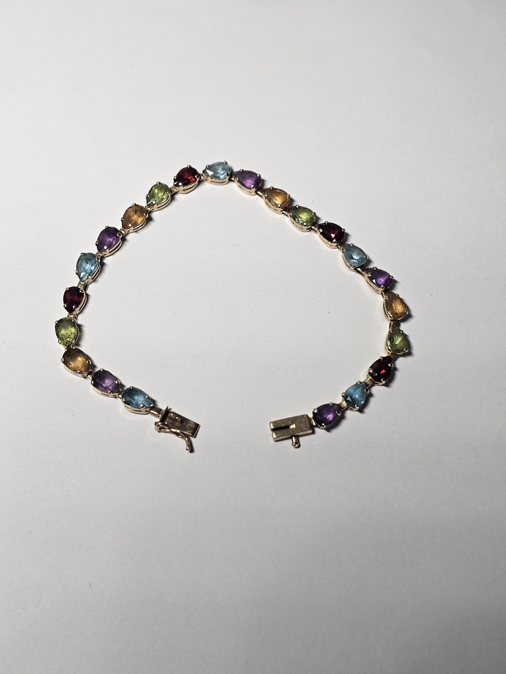 14k Gold Multicolor Gemstones Tennis Bracelet 6¾ Length